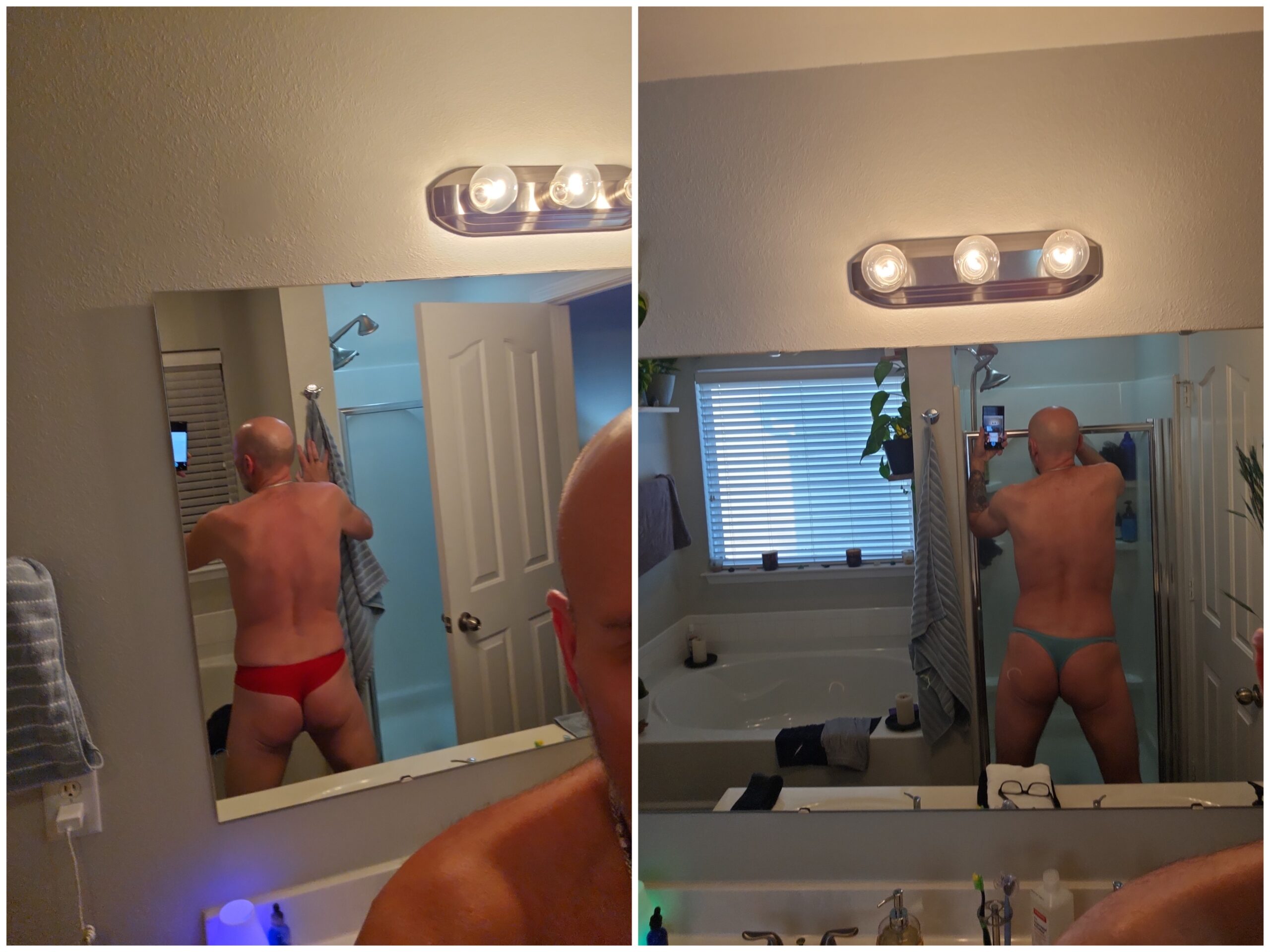 Thongs. 1 year at gym. Which one is then and now